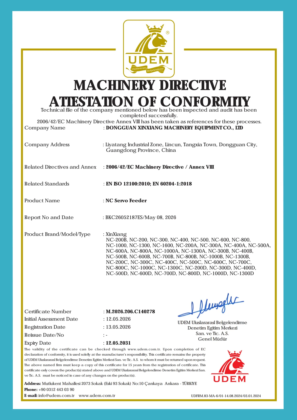 Certificado CE del alimentador servo NC HENLI