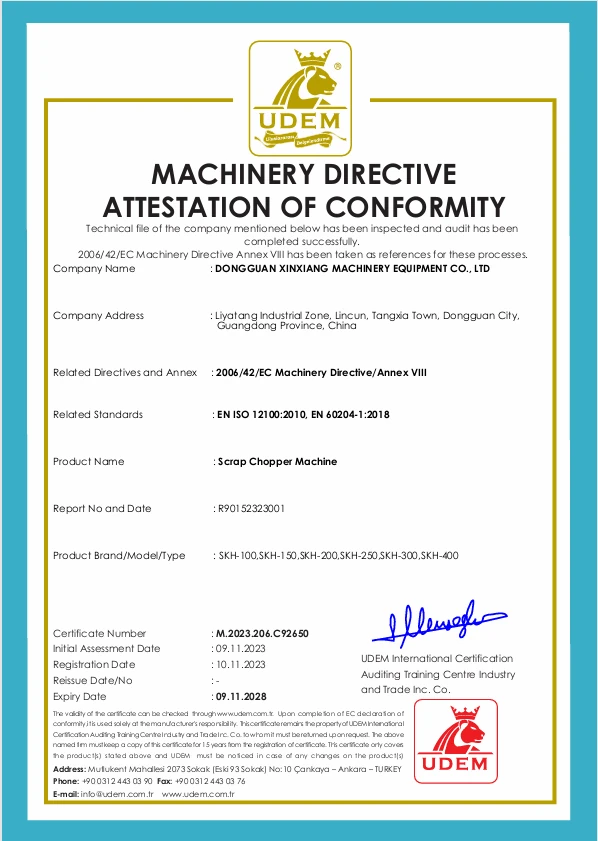 Certificado CE del cortador de chatarra HENLI