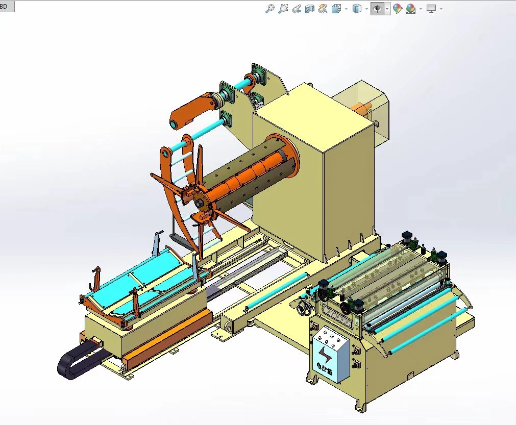 Plano tridimensional de una línea HENLI de alimentación de bobina