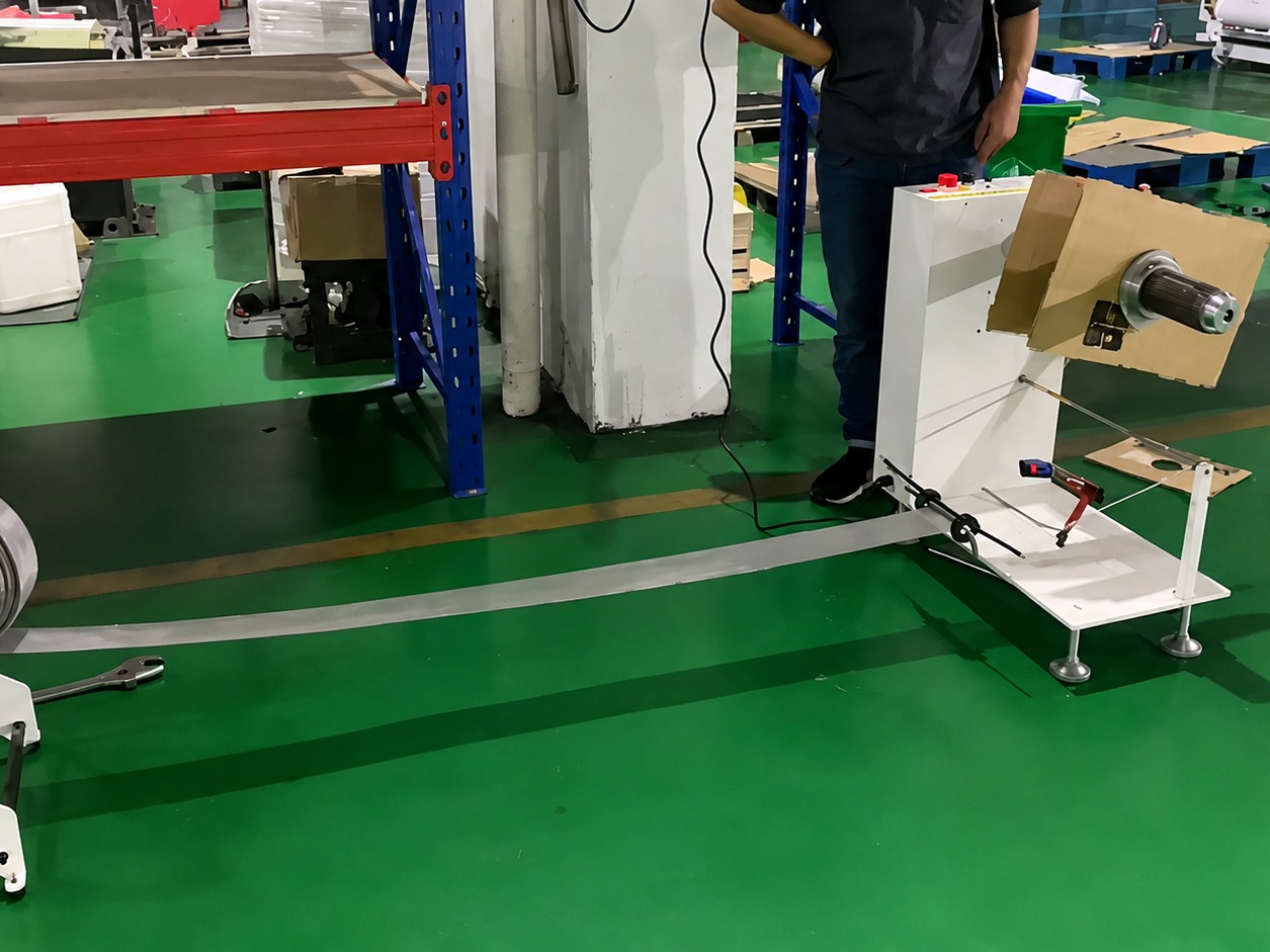 PFR recogiendo una banda ligera de película sobre el piso de producción